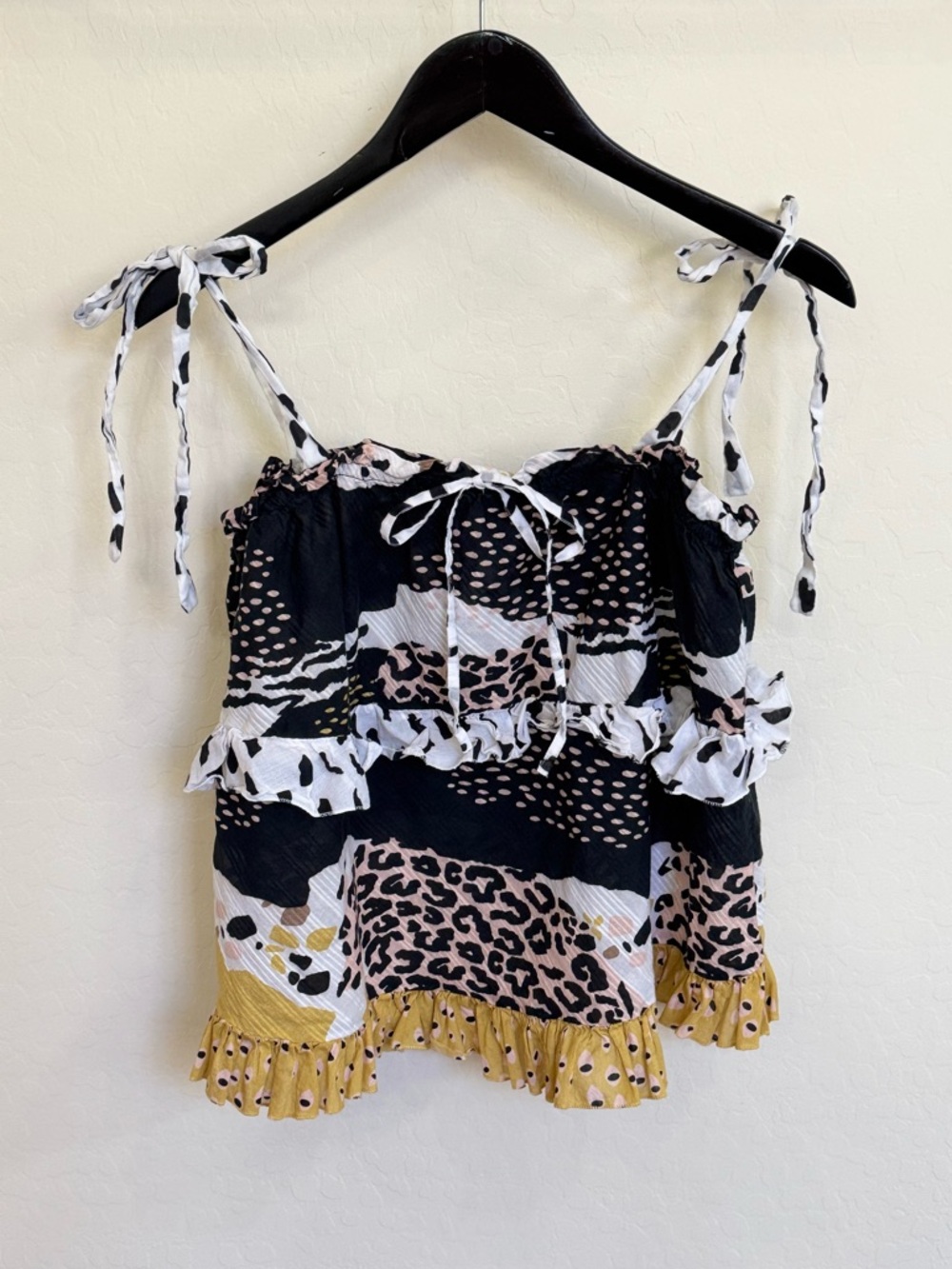 Anthropologie Conditions Apply Mixed Animal Print Ruffle Tie-Strap Cami - Sz SML